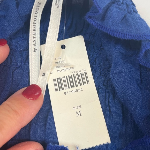 Anthropologie Blue Ruffle Trim Textured Sleeveless Mini Dress M NWT - Picture 9 of 10